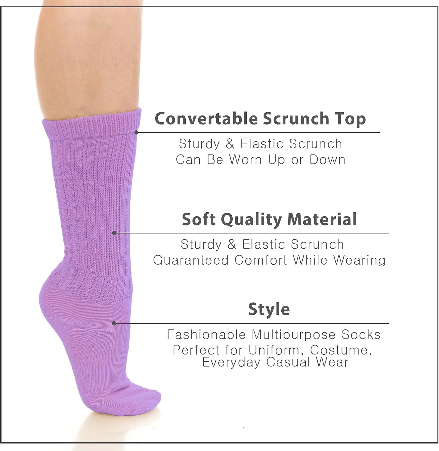 BASICO 6PK, 3PK Slouch Socks For Women | Pink, Beige, Navy, White, Black Scrunch Crew Socks | 80s 90s Socks