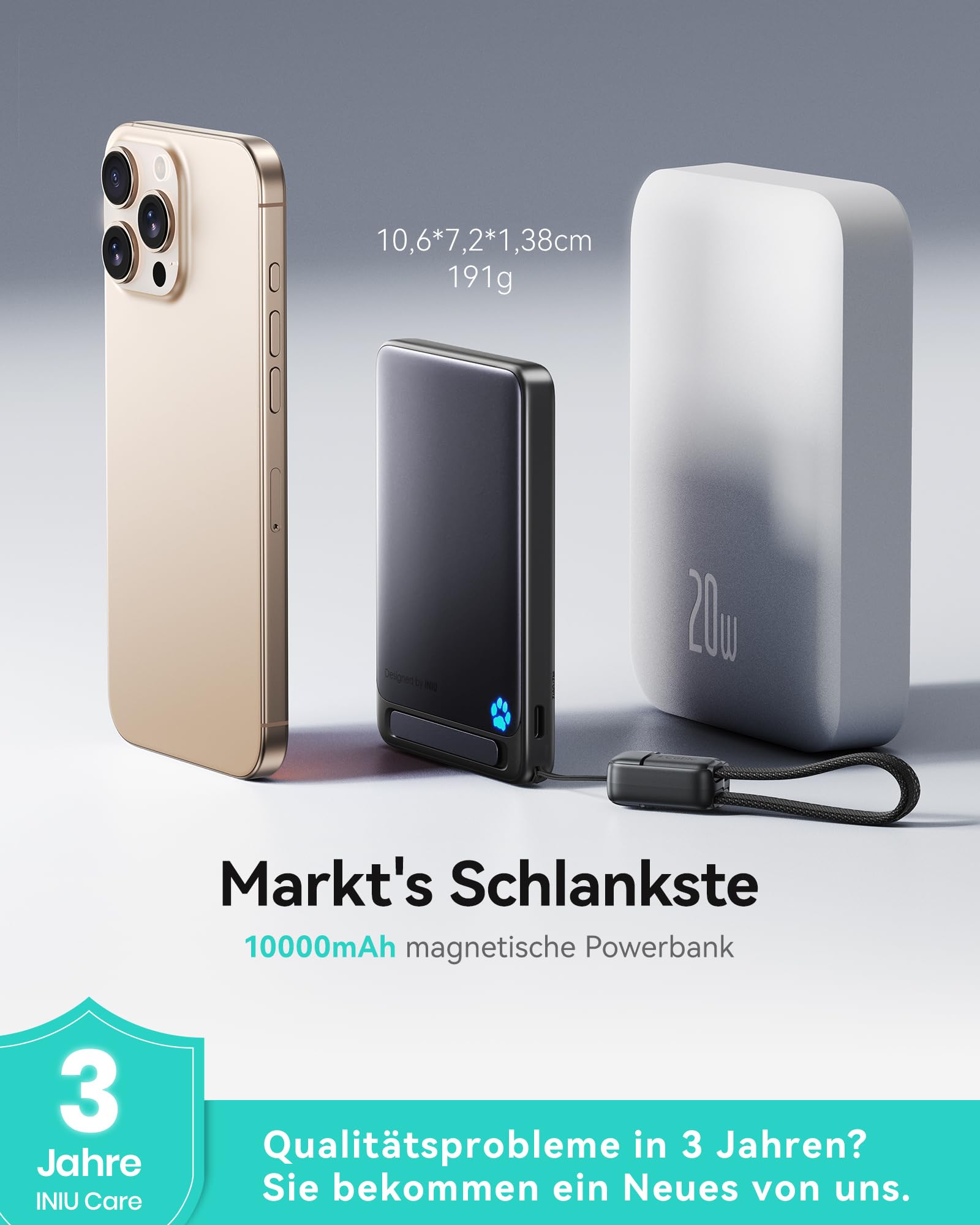 INIU für MagSafe Qi2 15W Powerbank, Ultraschlank 10000mAh Externe Handyakku