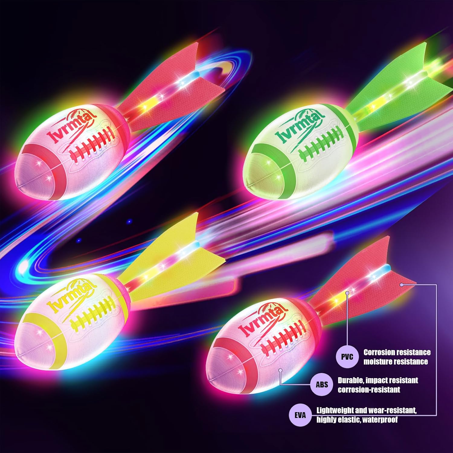 Ivrmtal Foam Glow in the Dark Football, LED Light Up Football, Color-Changing Sports Outdoor Toys for Kids 8 9 10 11 12 Christmas Stocking Stuffers Birthday Gifts for Kids Boys Age 8-12