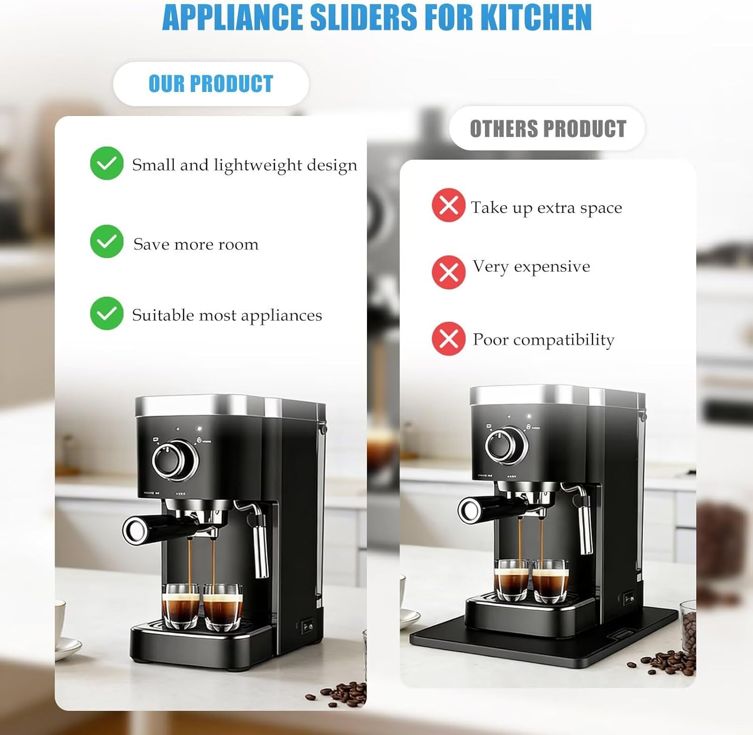 Black Appliance Sliders for Kitchen, Self-Adhesive Small Kitchen Appliance Slider Hacks Easy to Moving & Space Saving, Mixer Accessories for countertop -24 Pieces of 0.79-inch