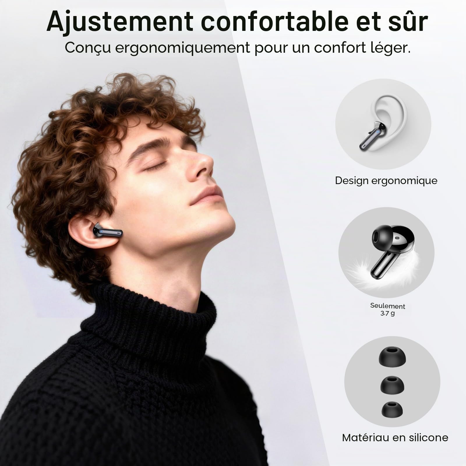 Ecouteurs Bluetooth sans Fil, Écouteurs Bluetooth 5.4 HiFi Stéréo avec 4 ENC Réduction Antibruit Mic, 40H Casque Bluetooth, Écran LED, IP7 Étanche Oreillette pour iOS Android, Charge Rapide USB-C
