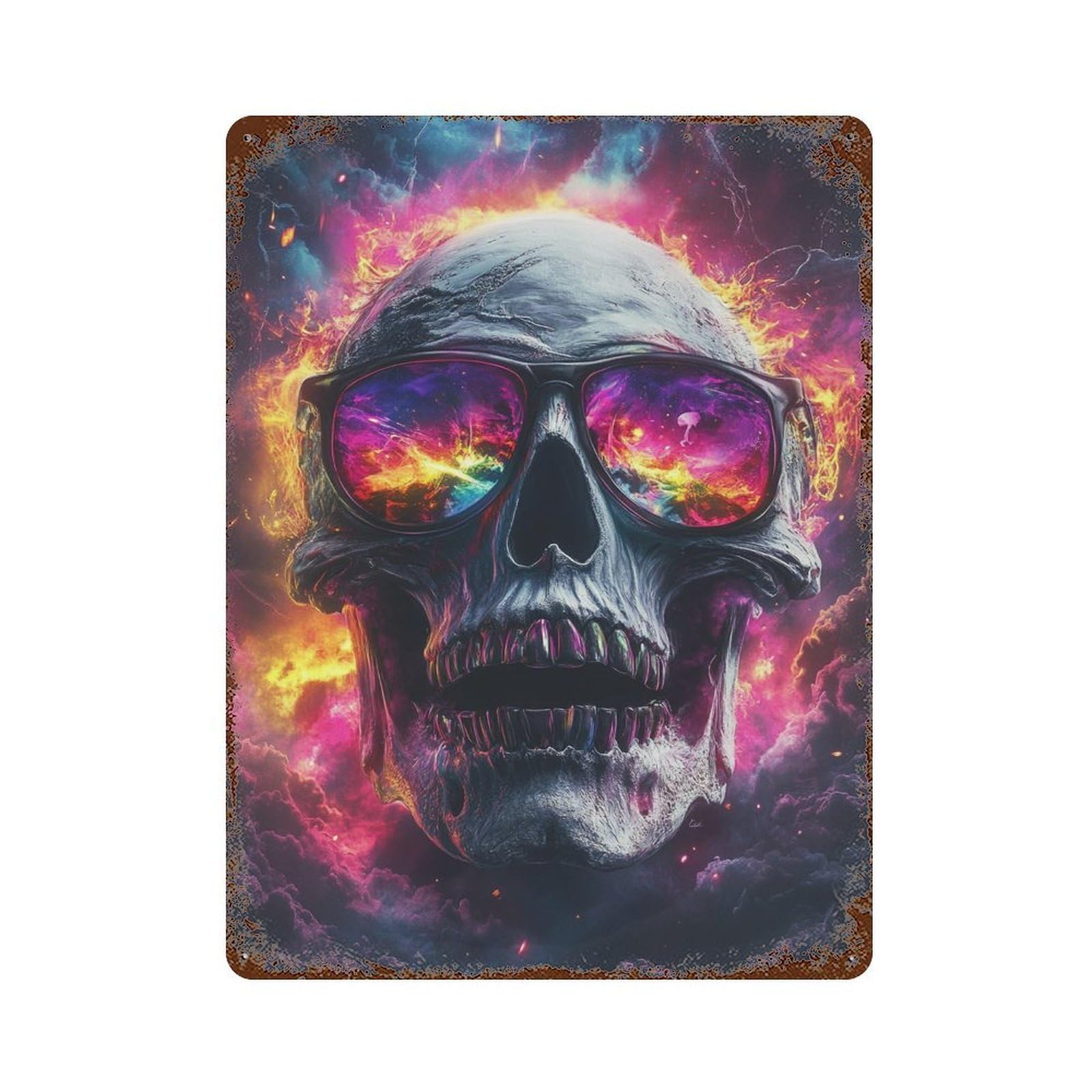 Colorful Skull Sunglasses Artwork Rusty Metal Tin Sign 15.7"x11.8", for Farmhouse, Kitchen And Entryway Decor, Rustic Home Decor