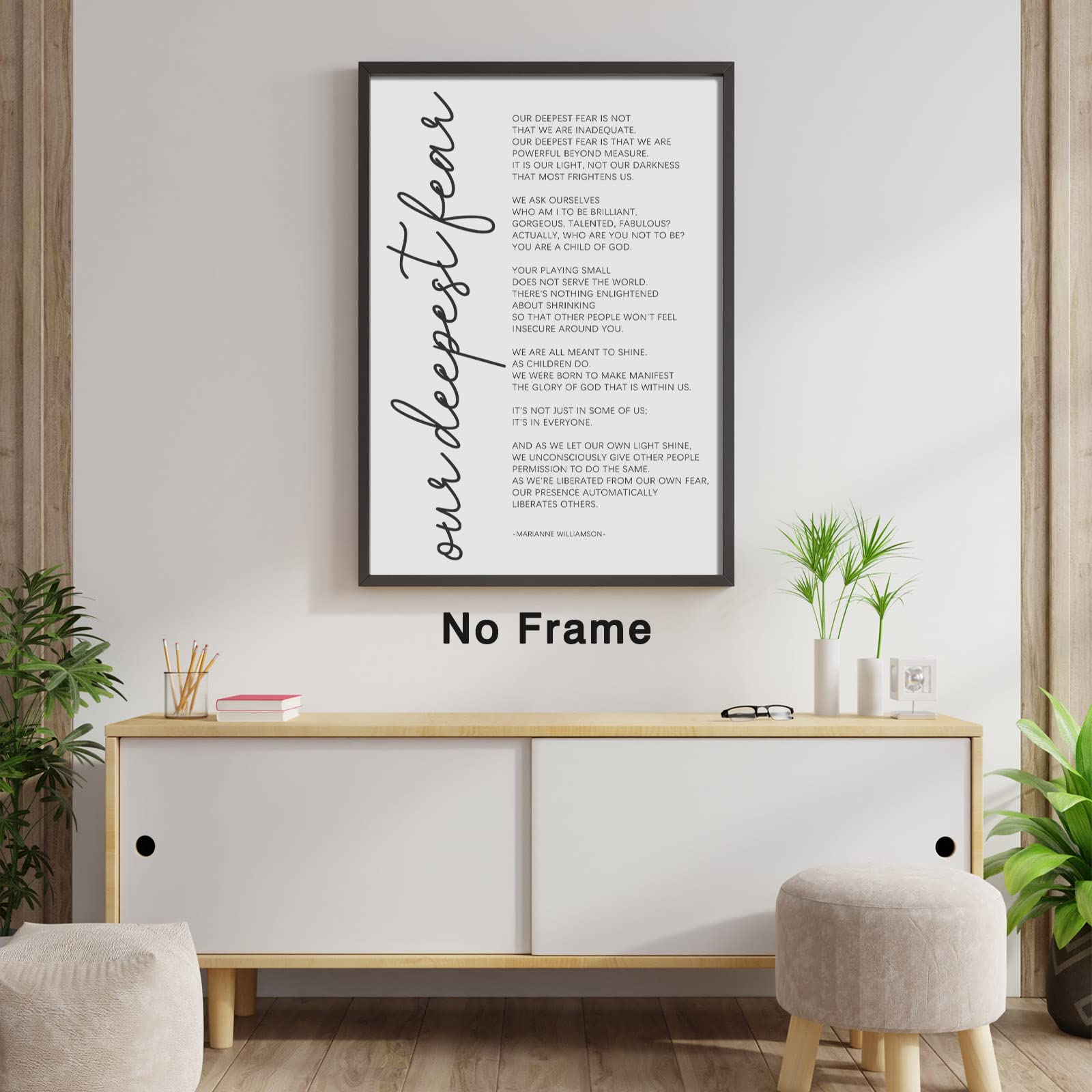 Quadro Su Tela Motivazionale "Our Deepest Fear" - Poesia Di Marianne Williamson - Poster Positivo Per Arredo Casa 30x38 Cm