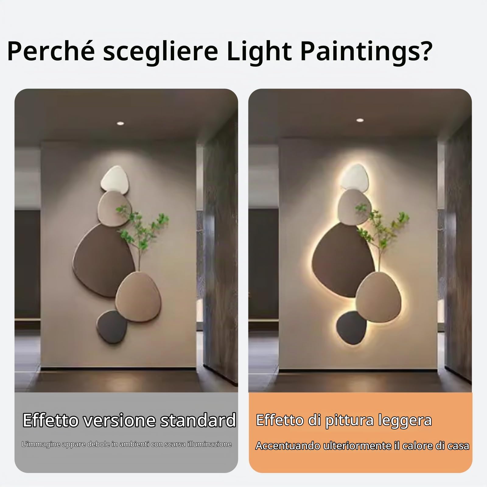 Decorazione da Parete LED 3D, Scultura Murale in Arenaria, Quadro in Rilievo con Retroilluminazione, Grande per Soggiorno Camera Letto Ingresso Corridoio(A,40 * 80CM)