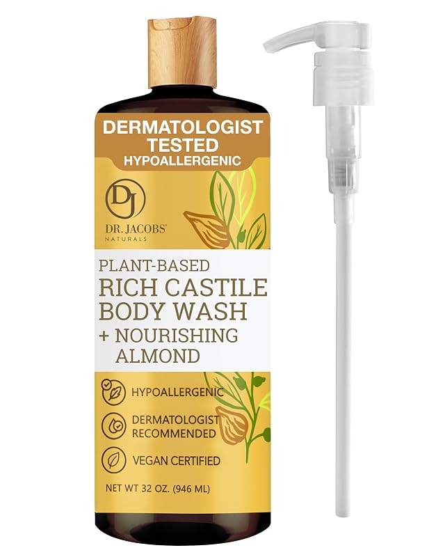 Sabonete líquido corporal de Castela DR.JACOBS NATURALS, amêndoa, com bomba, à base de plantas, 946 mL