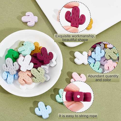 Miniatura 5 de CHGCRAFT 24 cuentas de silicona de cactus de 12 colores, cuentas espaciadoras sueltas de silicona para manualidades, collares, pulseras, aretes,