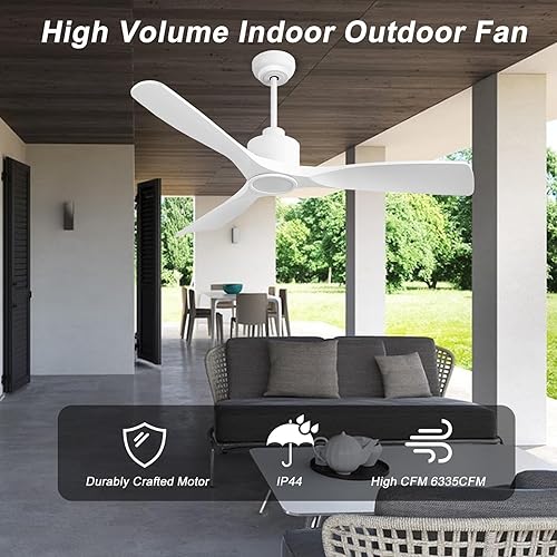 Miniatura 6 de Ventilador de techo inteligente de 52 pulgadas con motor de CC silencioso, 3 aspas de alto CFM para interiores y exteriores, ventilador de techo