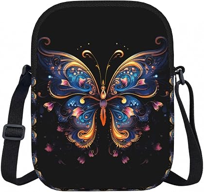 Unisex Crossbody Bag, Black, Polyester, Zipper Closure, Anti-Theft, Animal Print, All Seasons