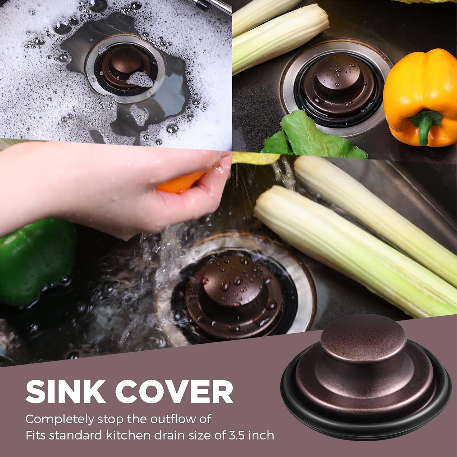 3 Pieces Kitchen Sink Stopper Strainer Garbage Disposal Plug, Stainless Steel Universal Anti-Clogging Kitchen Sink Filter Sieve Basket Strainer, Wide Rim for Kitchen Sink Drain (Oil Rubbed Bronze)