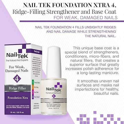 Miniatura 3 de Nail Tek Foundation Xtra 4, capa base fortalecedora de relleno para uñas débiles y dañadas, 0.5 onzas, paquete de 2