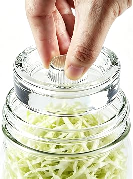 Eleganttime Fermentation Glass Weights with Easy Grip Grooved Handles Heavy Fermenting Lids Kit For Wide Mouth Mason Jar Glass Weight-4Pcs
