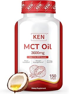KEN Premium MCT Oil Supplement, 3600 MG Softgel, Keto Supplements for Ketosis from Pure Coconut Oil, Weight Management, Brain Fuel and Metabolic Support, Non-GMO, 150 Softgels