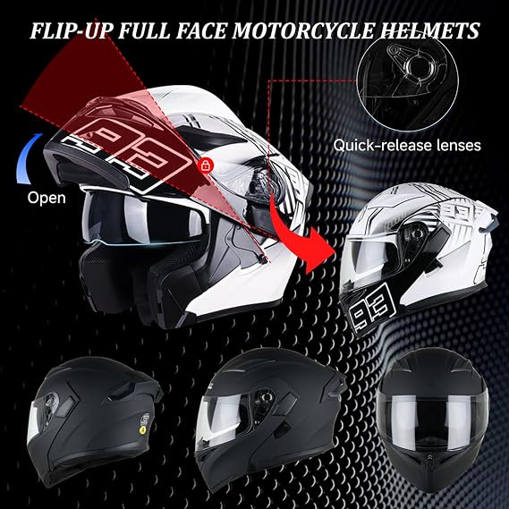 Bluetooth Modular Motorbike Helmet ECE Flip-Up Dual Visor Built-in Speakers