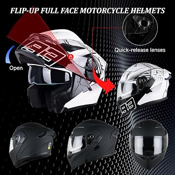 Bluetooth Modular Motorbike Helmet ECE Flip-Up Dual Visor Built-in Speakers