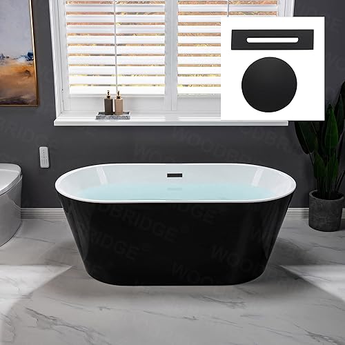 Miniatura 10 de WOODBRIDGE B0014-BG - Bañera independiente de acrílico contemporánea con desbordamiento y drenaje dorado cepillado