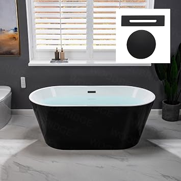 WOODBRIDGE 59" Acrylic Freestanding Bathtub Contemporary Soaking Black Tub with Matte Black Overflow and Drain,B1814-MB