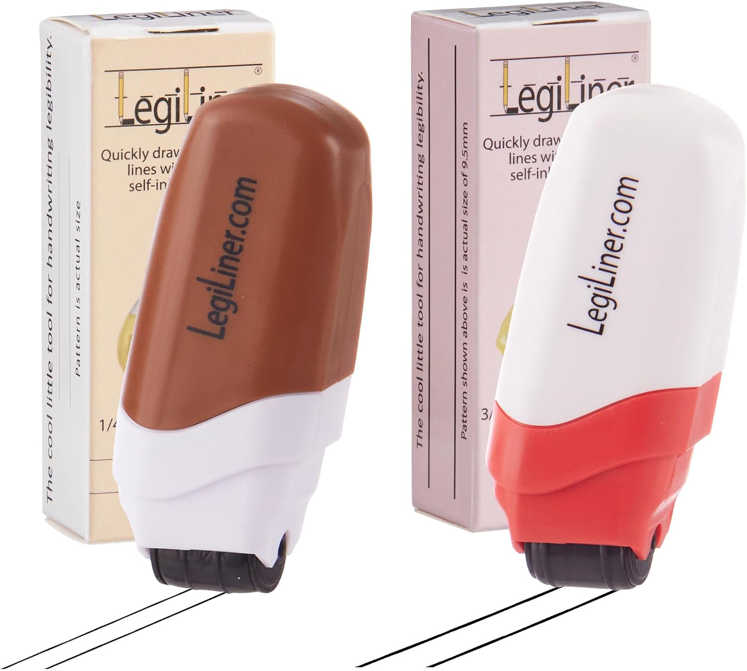 LEGILINER Bundle of 2: Two Double Solid Line Rolling, self-Inking Stamps for Calligraphy, Handwriting, HWT, 3/8" Wide Rule, 1/4" Narrow Rule Lines with Black Ink