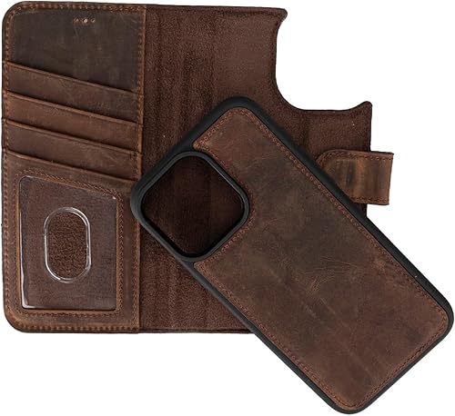 Miniatura 2 de Soil - Funda de piel tipo cartera compatible con iPhone 15 Pro Max, funda de cuero de grano completo, funda desmontable con ranuras para tarjetas,