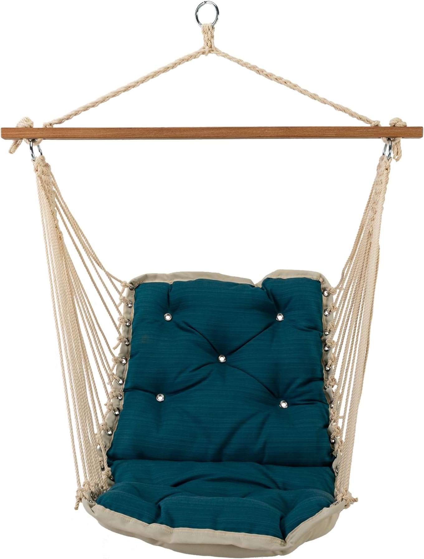 Hatteras HammocksSunbrella Dupione Deep Sea Tufted Single Swing | 300 LB Weight Capacity | Handcrafted in The USA | Indoor & Outdoor Use