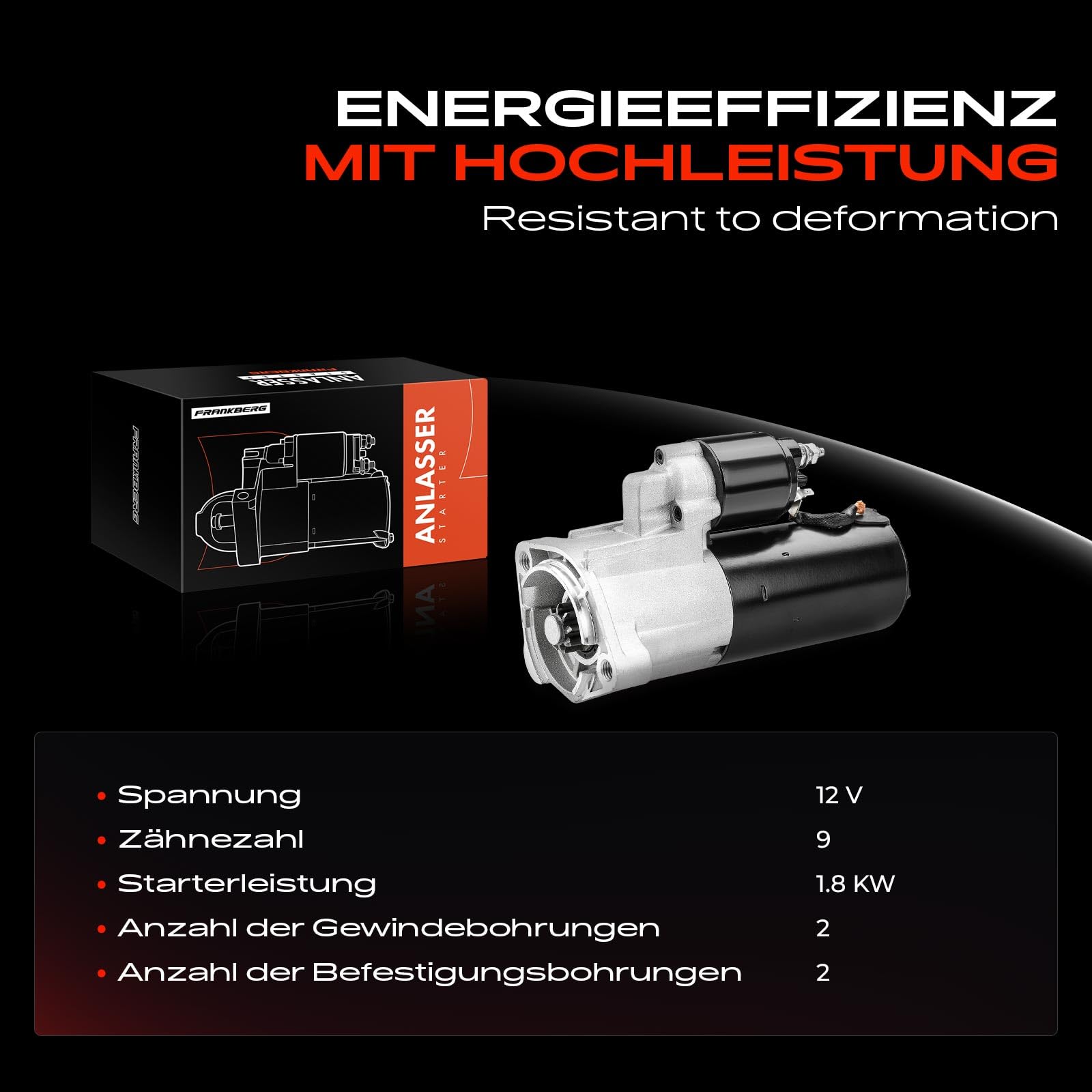 Frankberg Motorino di avviamento 18 kW 12 V 9 denti 0001124020 | Compatibile con: P.a.s.s.a.t Variant 3B5, A6 4B2 4B4, P.a.s.s.a.t Variant 3B6, P.a.s.s.a.t 3B3, A6 Avant 4B5 4B6