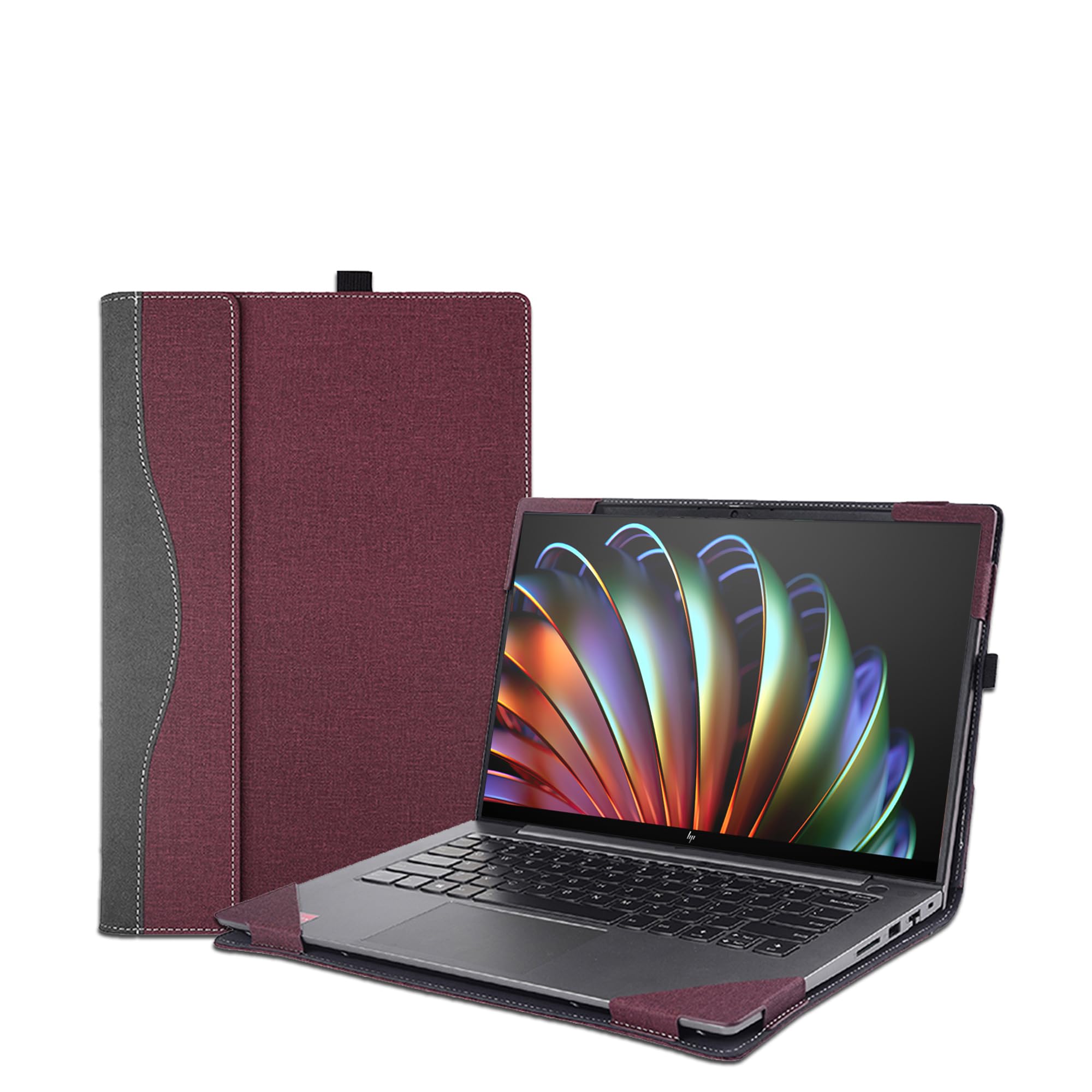 14-inch Laptop Case For HP Envy X360 & Spectre X360 2-in-1 - PU Leather Protective Sleeve With Stylus Holder (Burgundy) - View #13