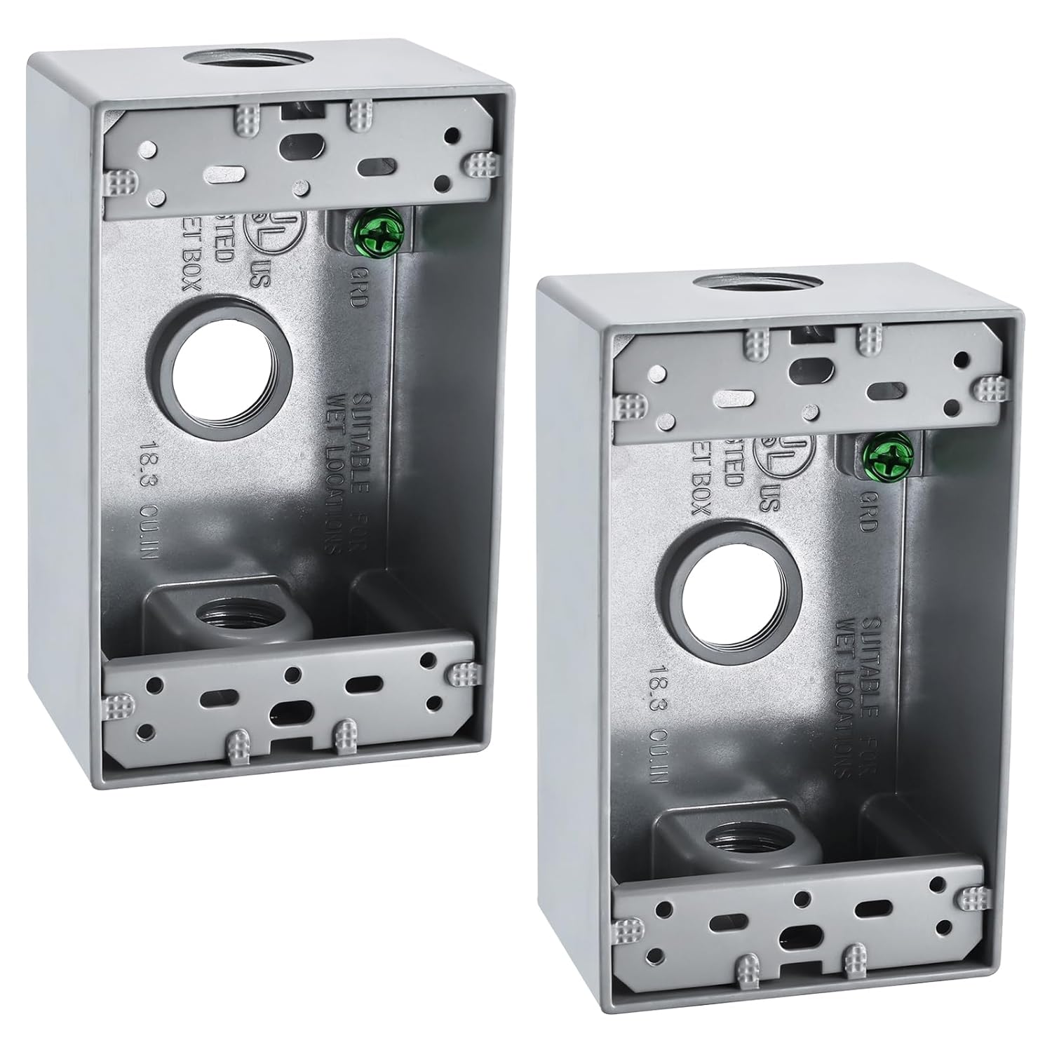 Weatherproof Metal Electrical Outlet Box Three 1/2 -Inch Holes, 1-Gang Outdoor Electrical Box, UL Listed, 4 Pack