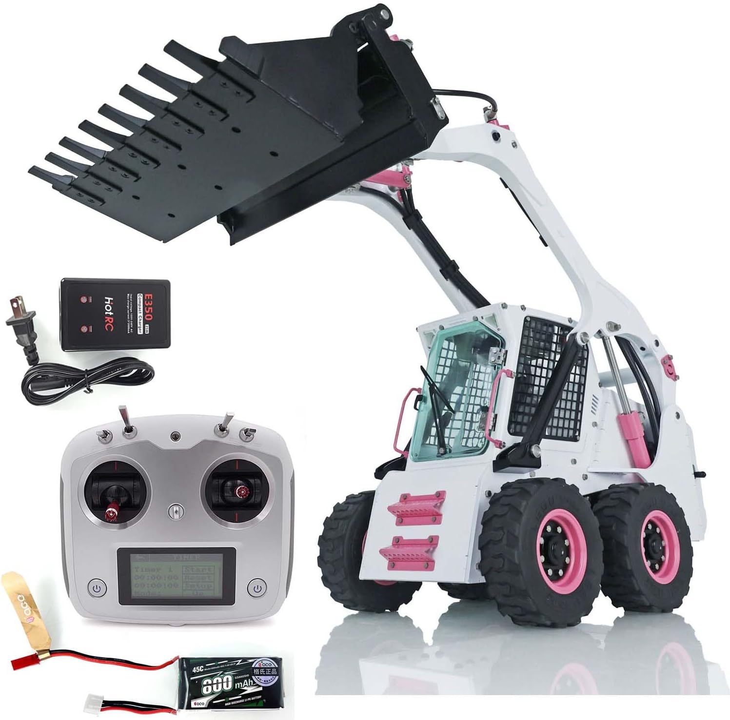 TOUCAN RC HOBBY LESU 1/14 Metal RC Hydraulic Aoue-LT5 Tracked Skid-Steer Loader RTR Model Lights (Pink White)