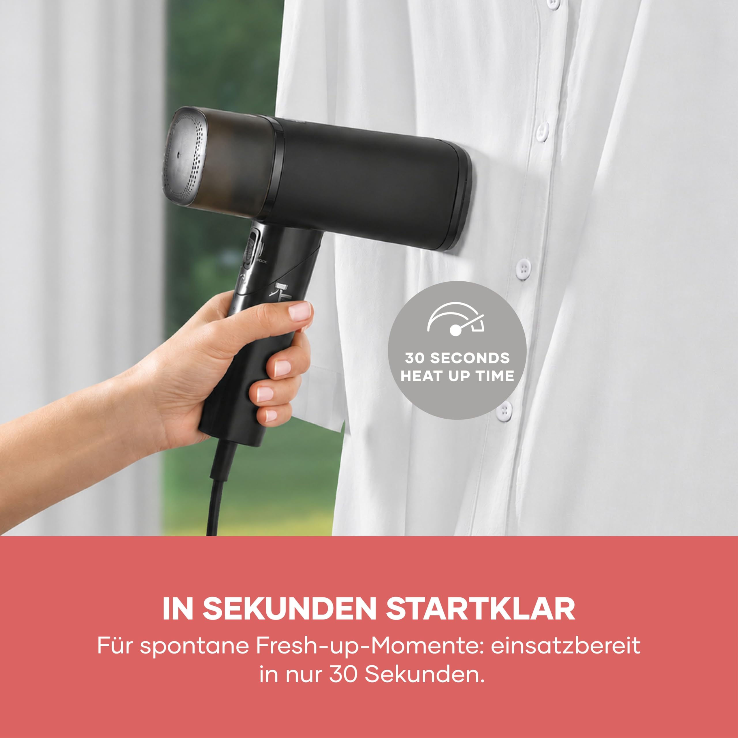 SEVERIN- Défroisseur Vapeur Portable – Steamer Compact et Pliable - Défroisseur vertical de voyage pour vêtements et textiles - Réservoir d’eau 130 ml – 1400 W – Noir mat, DG 3282