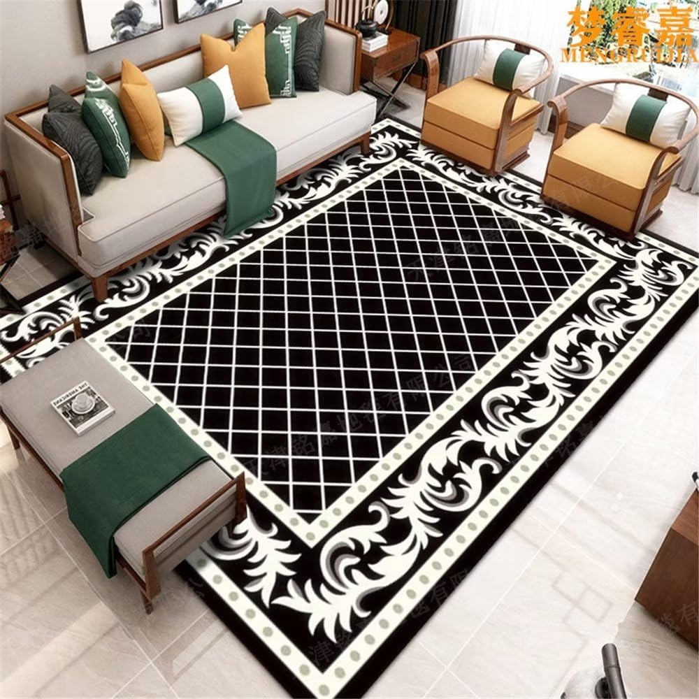 Tapis salon noir dense anti-acariens 100x200cm idéal pour grand confort
