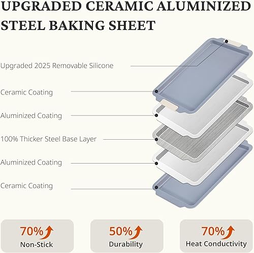 Miniatura 7 de BRONYPRO Juego de 3 bandejas antiadherentes de cerámica para hornear, bandejas para galletas naturales no tóxicas para hornear - libres de PFOA y
