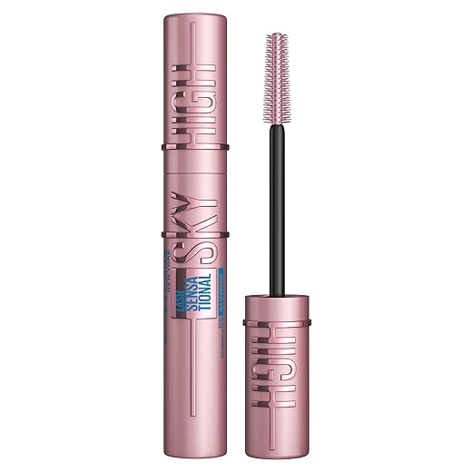 Maybelline New York Sky High - Máscara de pestañas resistente al agua, voluminizadora y alargadora, define, curva y multiplica, negro, 6 ml