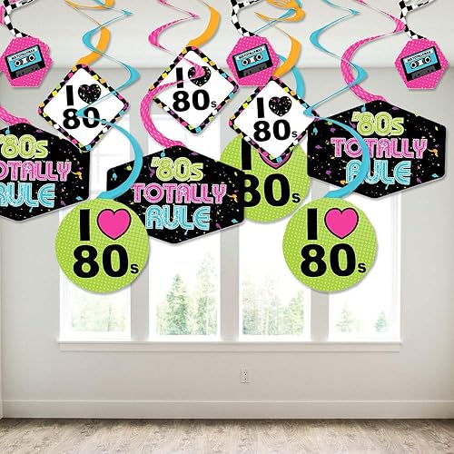 Miniatura 3 de Big Dot of Happiness Remolinos decorativos colgantes de fiesta de los años 80, estilo retro de los años 80, juego de 40