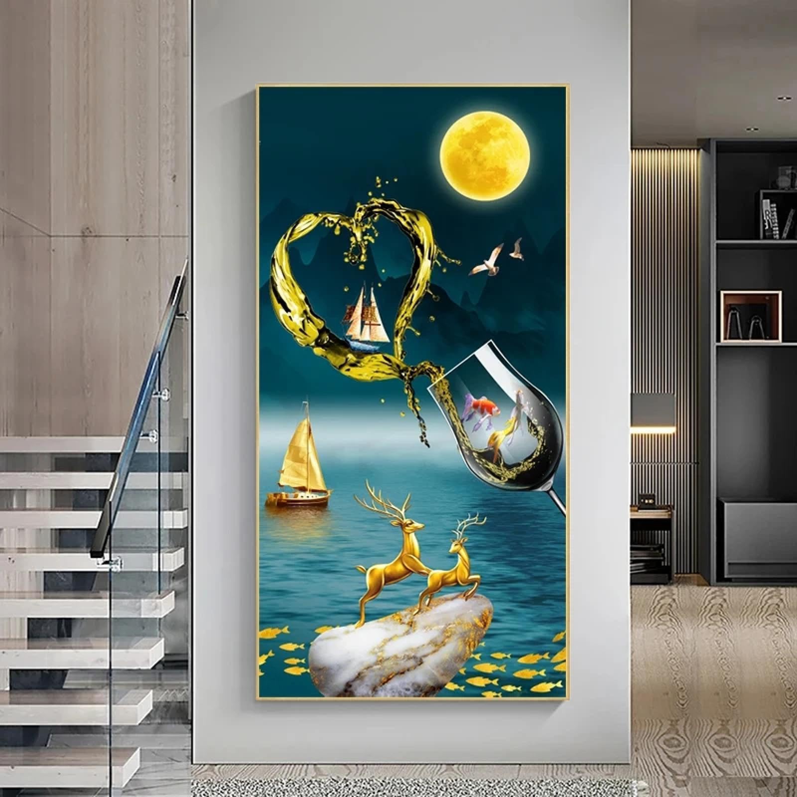 Abstract cup posters canvas prints wine glasses painting wall art picture for living room modern home decoration, 55x110cm without frame