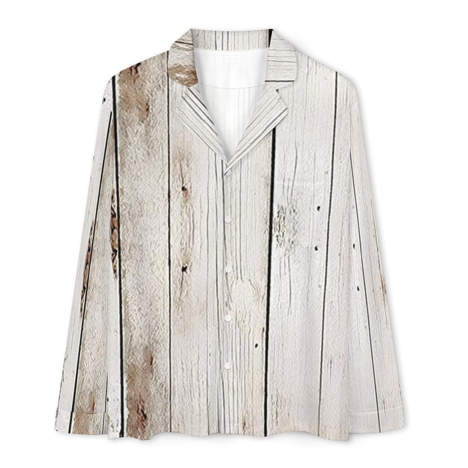 OLEETS Completo Pigiama da Uomo - Modello di Tavola di Legno Top E Pantaloni in 2 Pezzi Pigiama Casual E Ampio A Maniche Lunghe Morbido Autunnale E Invernale.