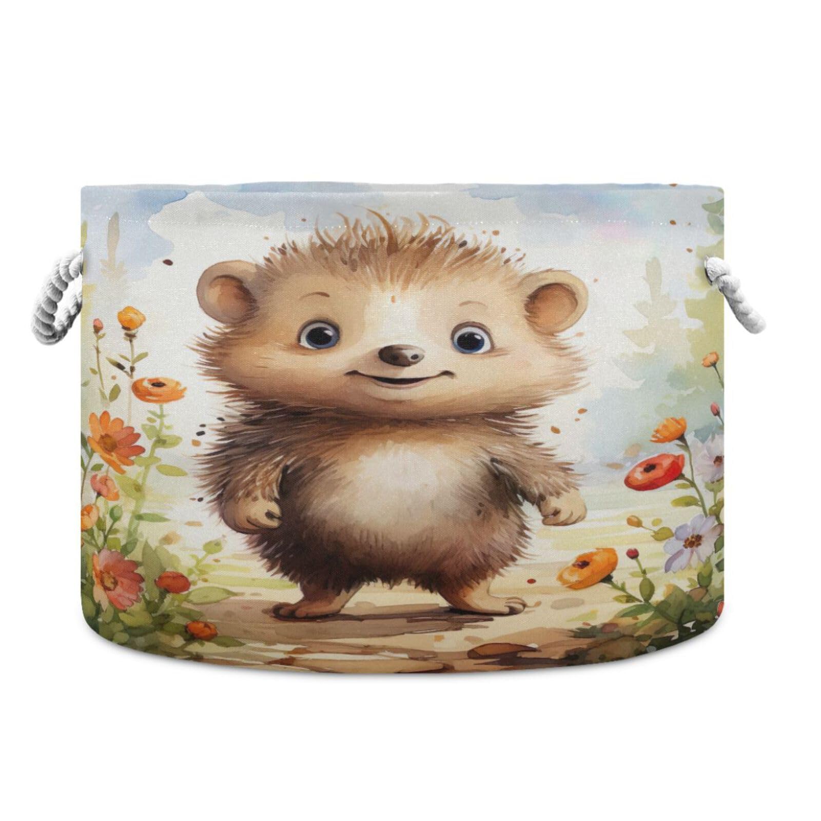 Round Cute Hedgehog Flower Storage Basket Large Organizer Bin Laundry Hamper Toy Storage Basket with Handle for Nursery Clothes Toys 202b4500
