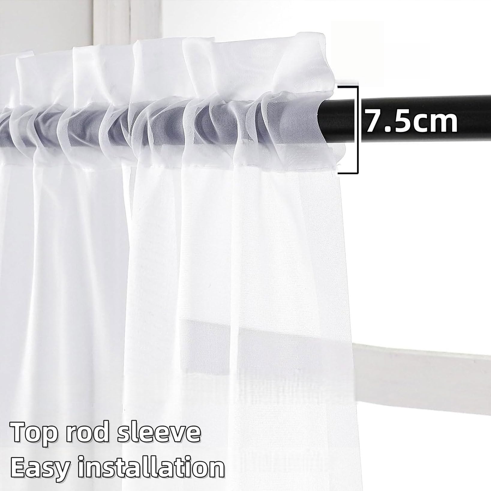 Nowoczesne przezroczyste zasłony 50 x 155 cm z kieszenią na pręt, eleganckie białe firanki okienne z woalu do salonu, sypialni, pokoju dziecięcego, stylowa dekoracja domu, miękkie filtrowanie światła