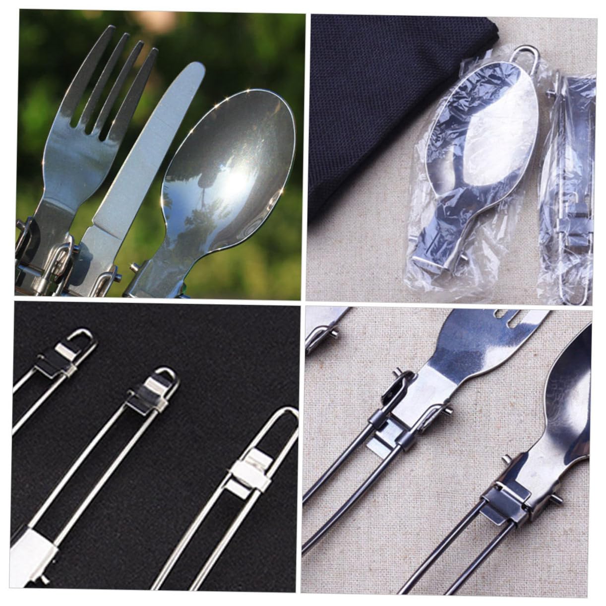 Kisangel 4 Set Utensili Pieghevoli Inossidabile Forchette e Cucchiai per Picnic e Attività