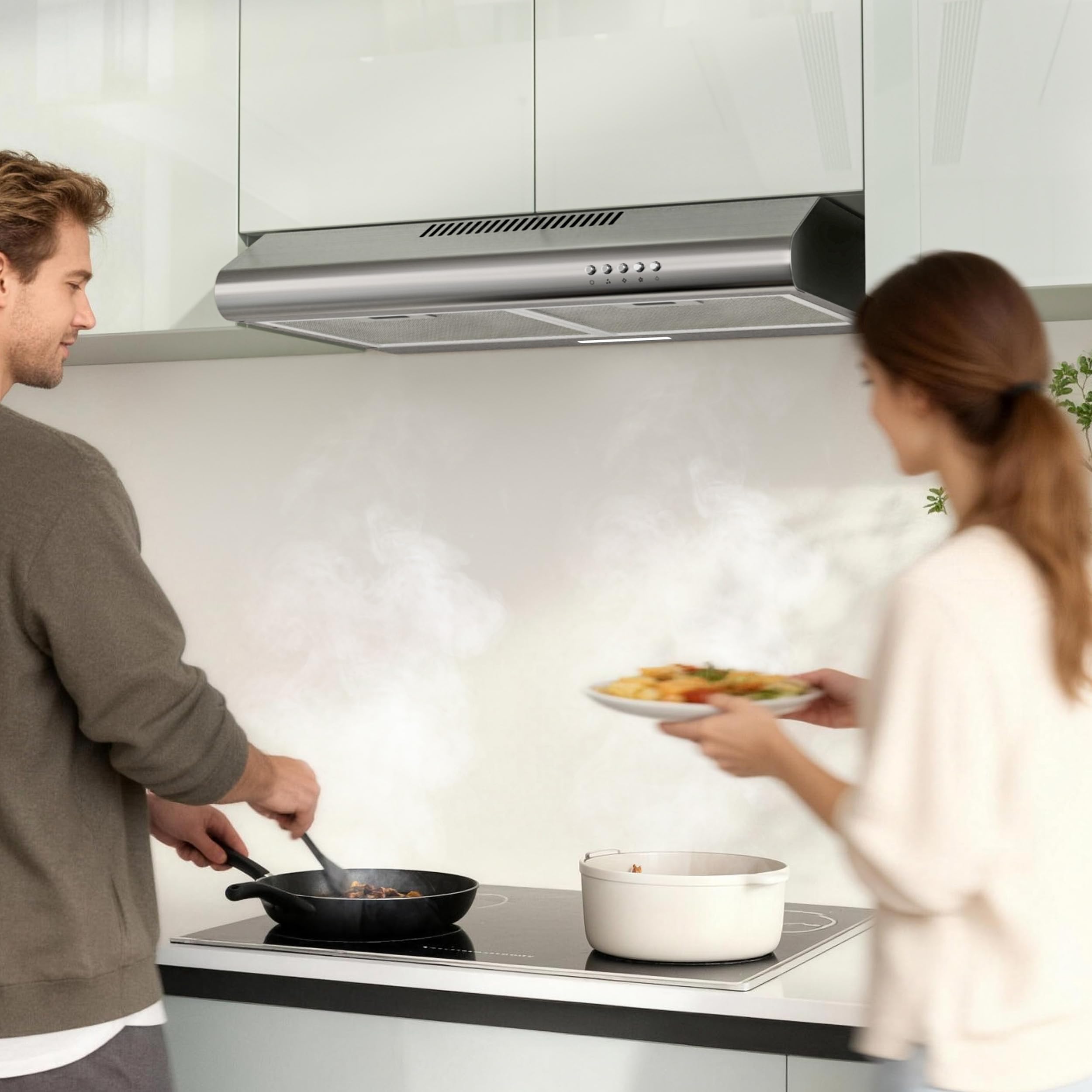 FIREGAS Dunstabzugshaube 60 cm, Umluft- und Abluftbetrieb, 250 m³/h, 3 Leistungsstufen, inkl. Kohlefilter, energieeffizient A+, leise, LED-Beleuchtung, Edelstahl - 4