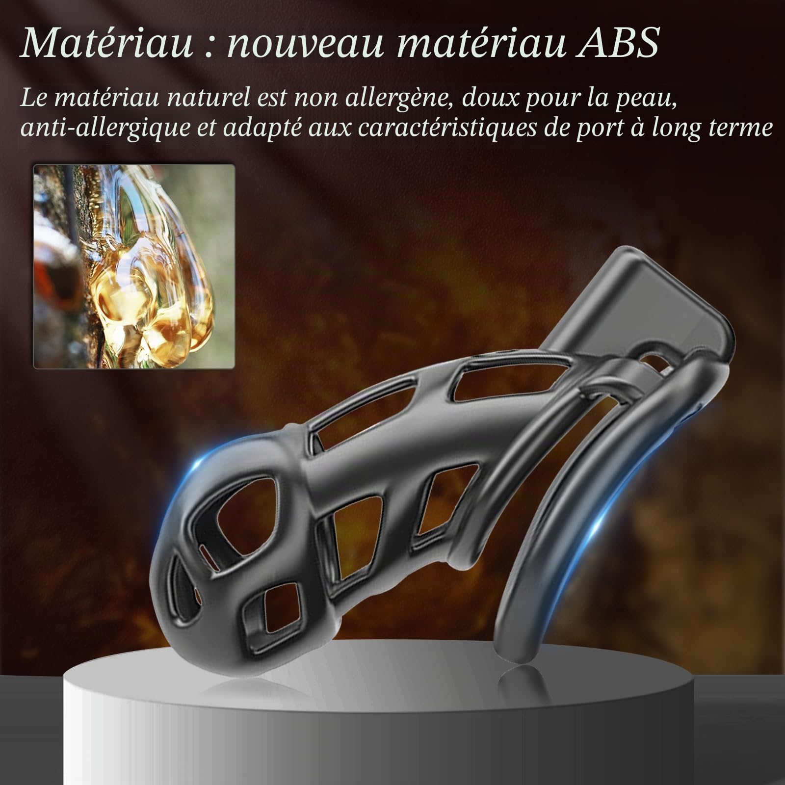 8.0 Cages de Chasteté Chastity Cage Male,Résine 3D Cages de Chastete,Avec 3 Tailles Anneaux de Pénis & Serrure Invisible,Ceintures de Chasteté,Cage à Pénis pour Hommes (L)