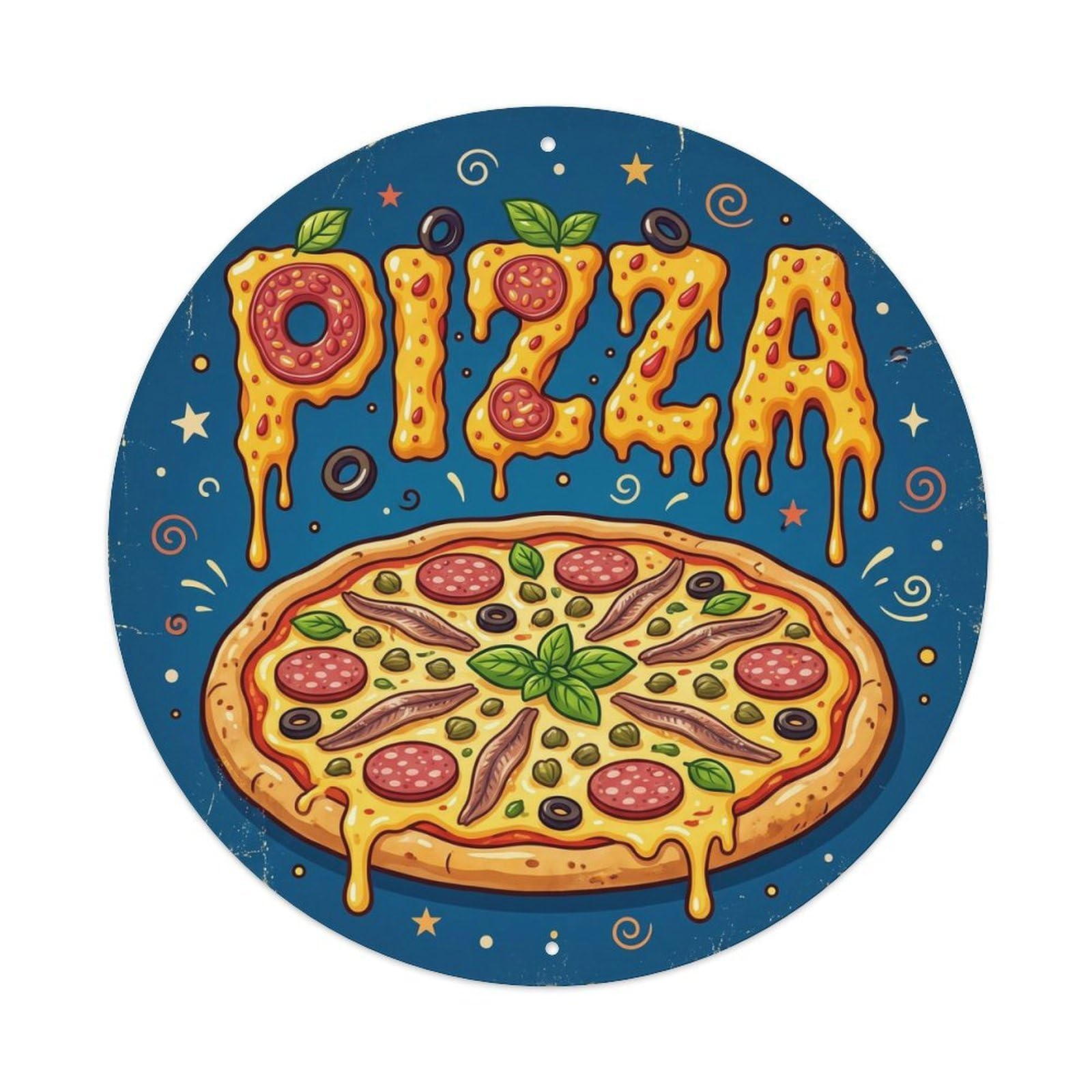 Huiyhb 8X8inch(20X20cm) Vintage Pizza Slice Capers Anchovy Metal Tin Sign