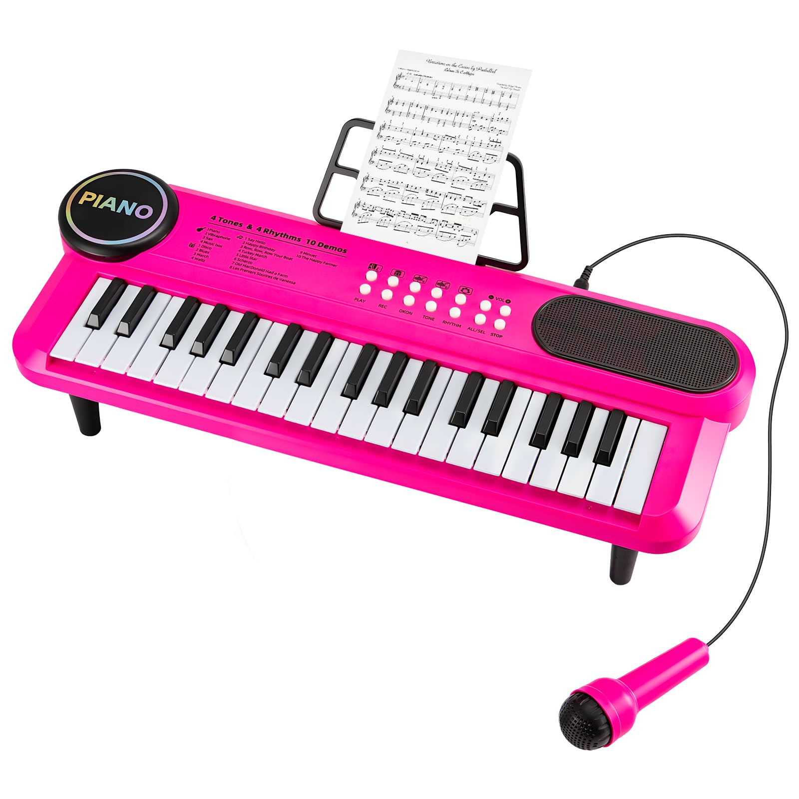 37-Key Kids Electronic Keyboard Piano Toy, Red Musical Organ for Children, Sound & Rhythm Modes, Early Music Learning Toy, Birthday Gift for Boys and Girls (pink)