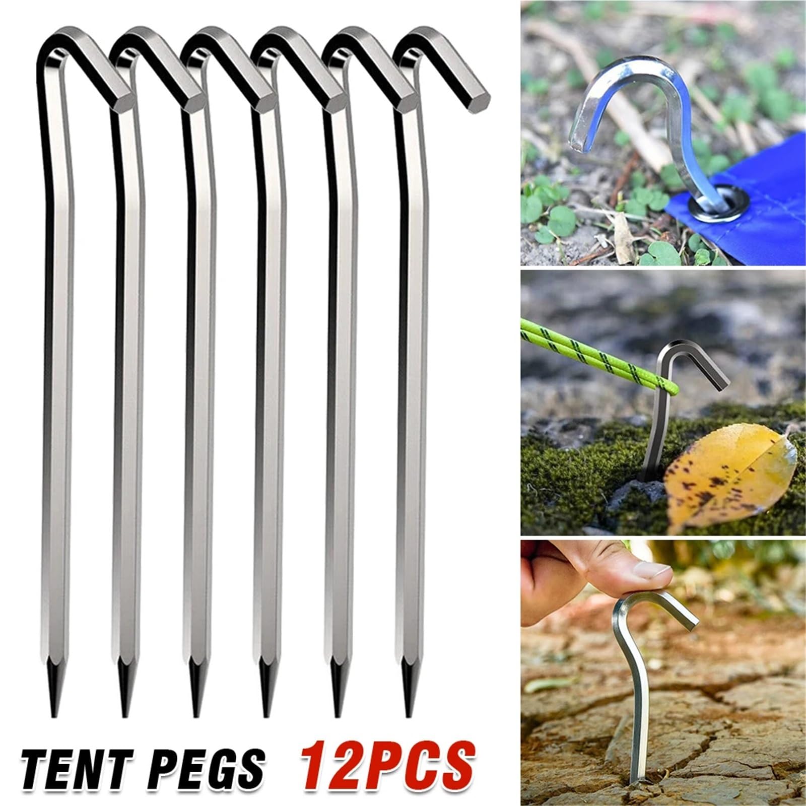 Picchetto da tenda, 12 picchetti for tenda da 6 mm x 180, in alluminio, resistenti, for campeggio all'aperto