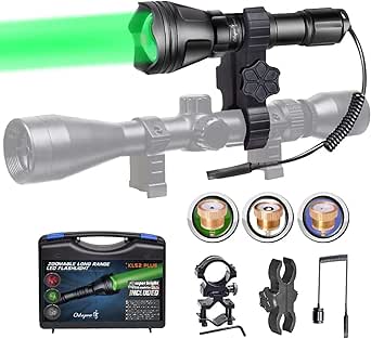 KL52Plus Zoomable Hunting Flashlight Kit with 4 Interchangeable Modules (Red, Green, White, IR850)