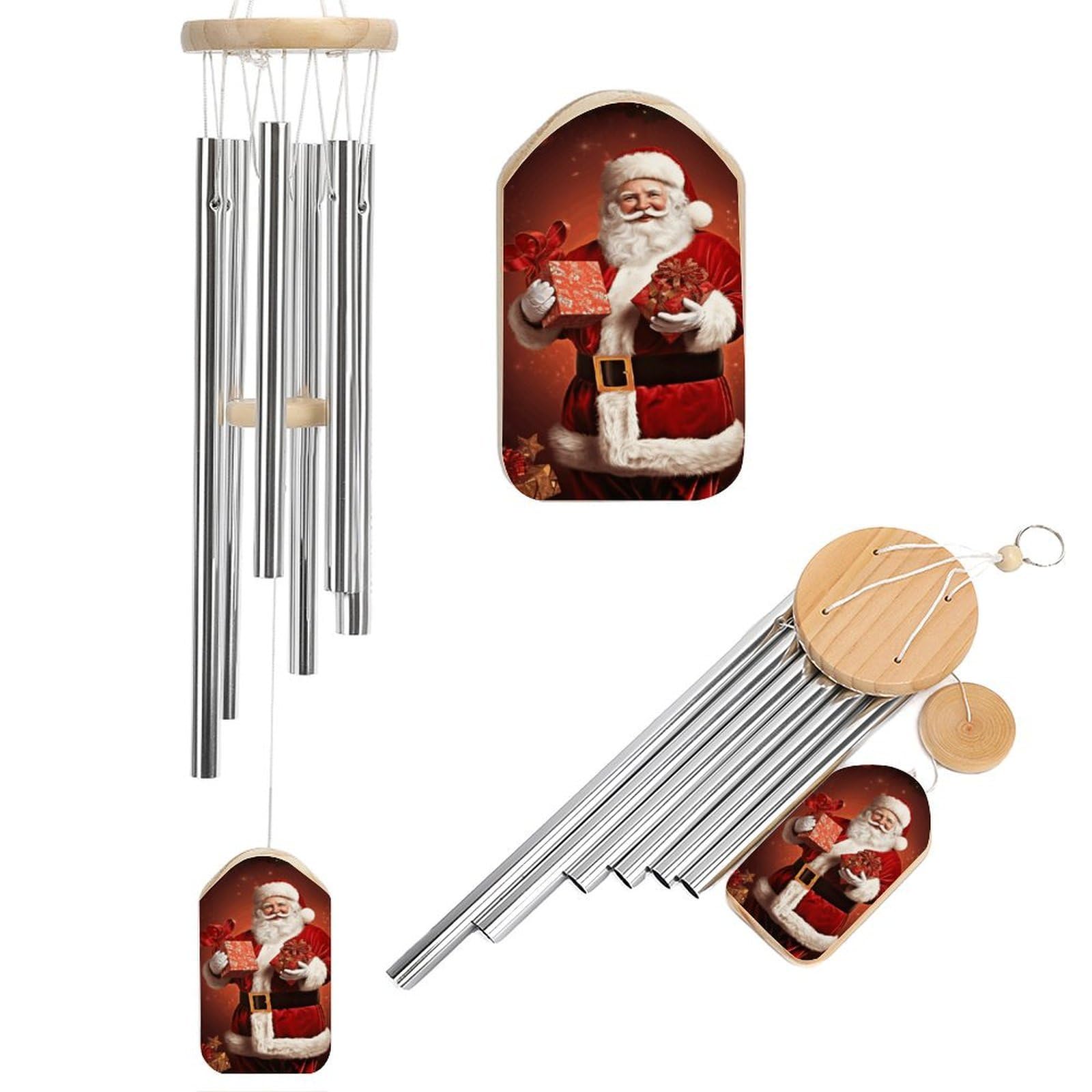 Grand carillon éolien de Noël avec figurine Père Noël pour intérieur et extérieur