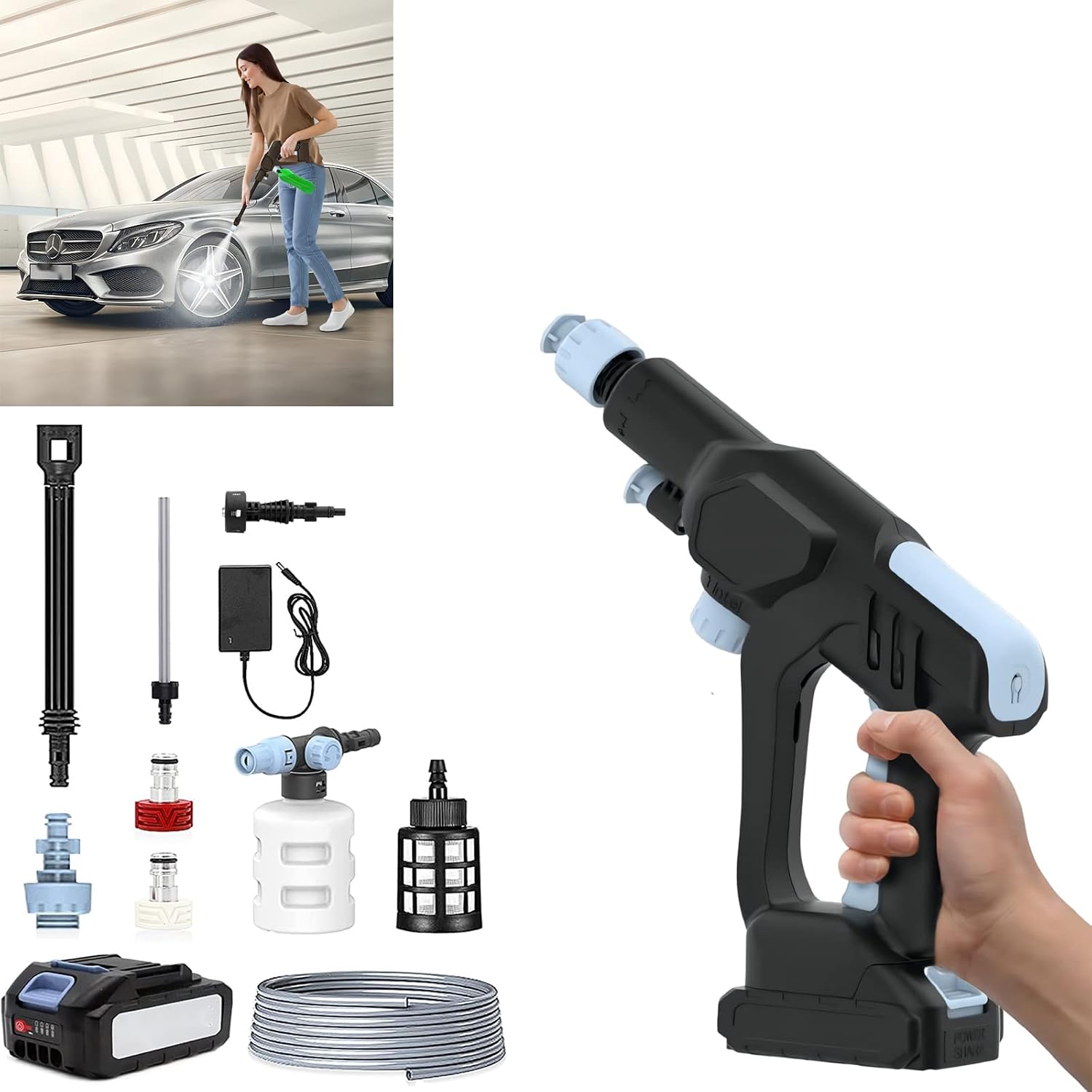 Nettoyeur Haute Pression Sans Fil Avec Batterie, 200Bar 21V