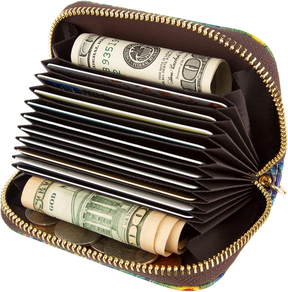 Womens Leather Wallet RFID Blocking Credit Card Holder Zipper Card Case for Ladies Girls (Dinosaur) - Image 4