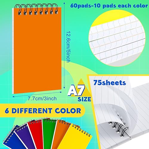 Miniatura 2 de Paquete de 60 blocs de notas en espiral, de 3 x 5 pulgadas, con espiral, encuadernado en alambre, cuaderno de rayas universitarias de colores