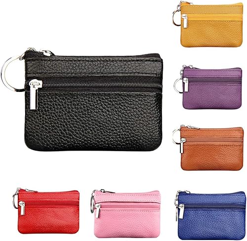Miniatura 2 de Tarjetero de crédito para mujer, mini bolsa pequeña, monedero para mujer, monedero con cremallera y anillo de cuero con cartera (negro, talla única)