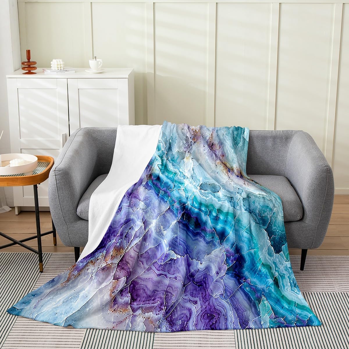 Castle Fairy Marble All Season Bed Blanket Modern Marbling Plush Throw Blanket,Fashion Fluid Stripes Home Decorative Flannel Blanket Purple Teal Blanket for Sofa Couch 60"x80"