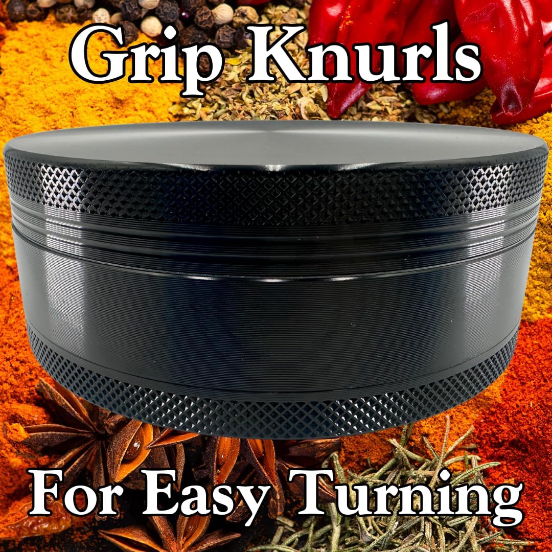 4 inch aluminum alloy metal spice mill. Larger than small spice grinders. Extra Large Size is easy to turn. (Black, 4 inches)